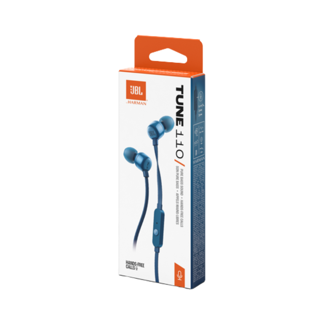 Audífonos JBL T110 In-Ear Alámbricos con Pure Bass, Micrófono y Cable Plano