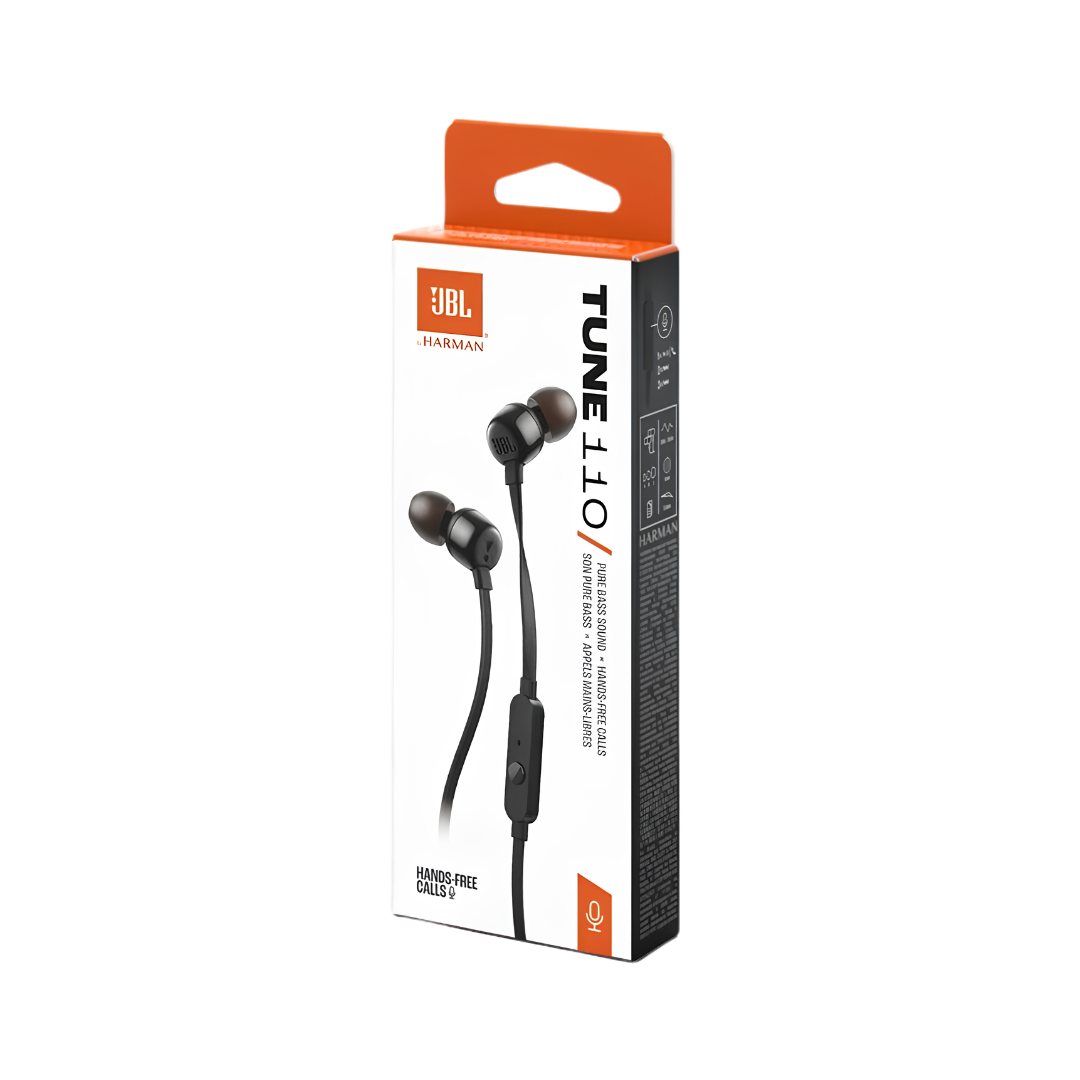 Audífonos JBL T110 In-Ear Alámbricos con Pure Bass, Micrófono y Cable Plano