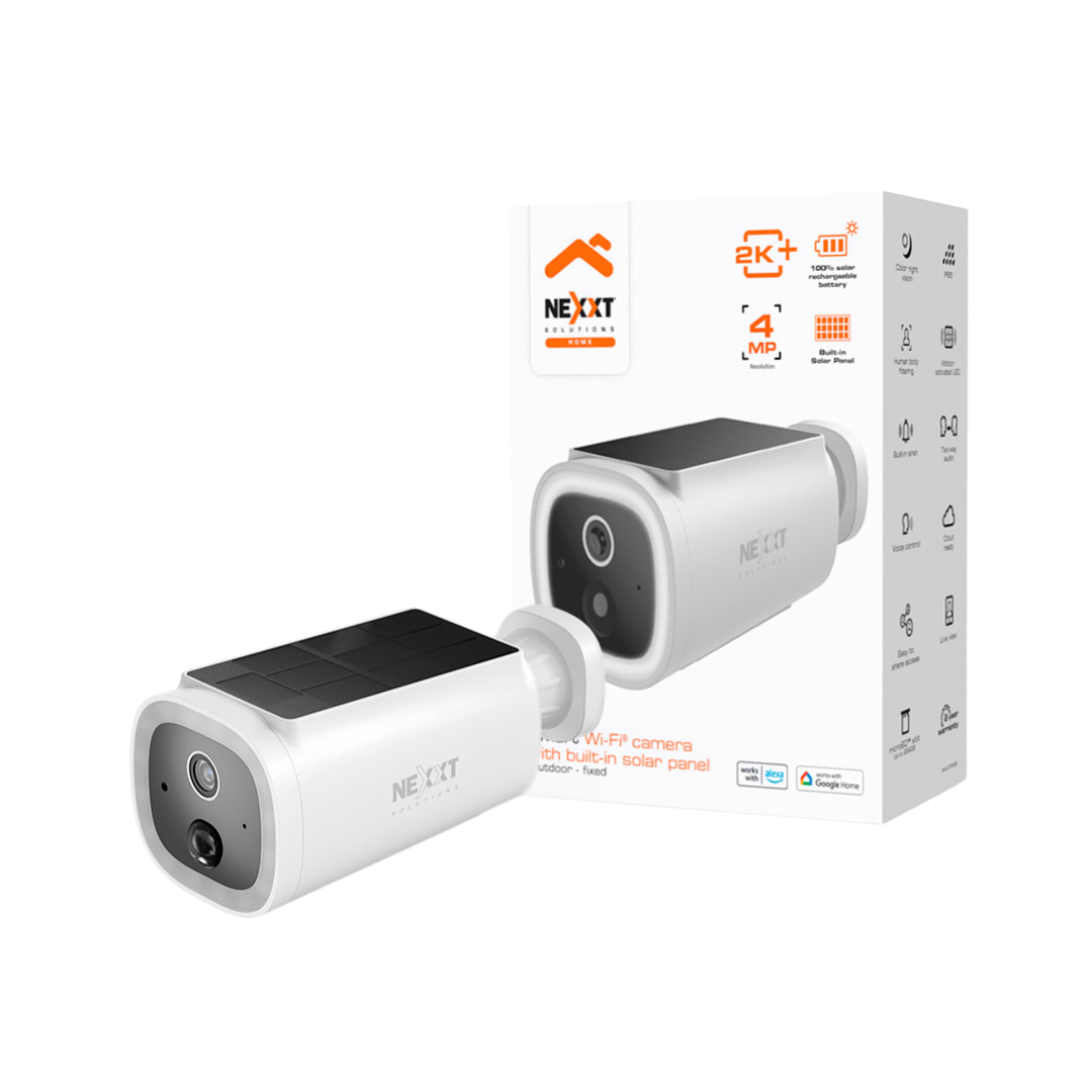 Cámara Inteligente Wi-Fi Nexxt Home 2K QHD con Panel Solar Integrado para Exterior NHC-OF30S