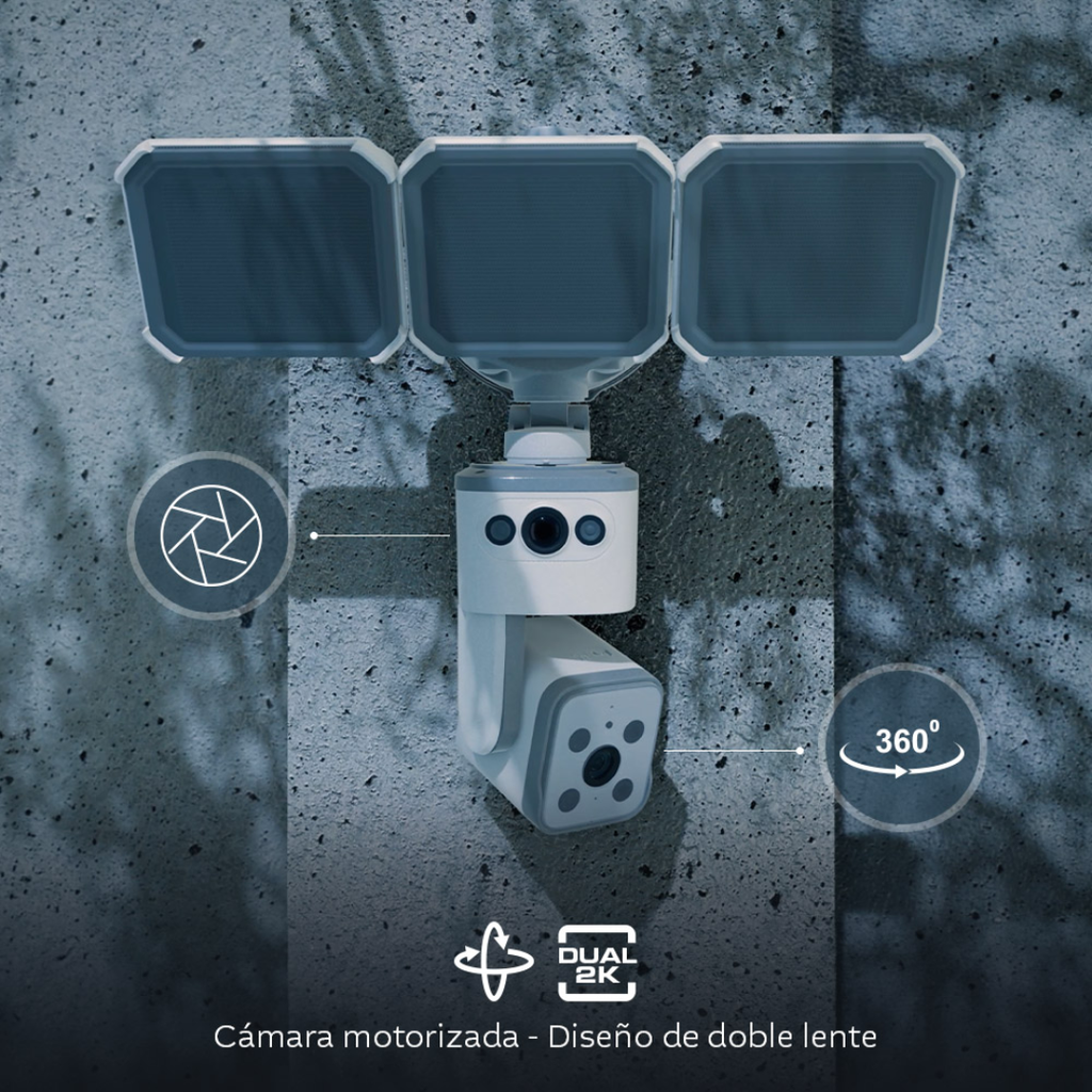 Cámara Inteligente Wi-Fi Nexxt Home Doble Lente PTZ 2K QHD con Reflector para Exterior NHC-FP50DL