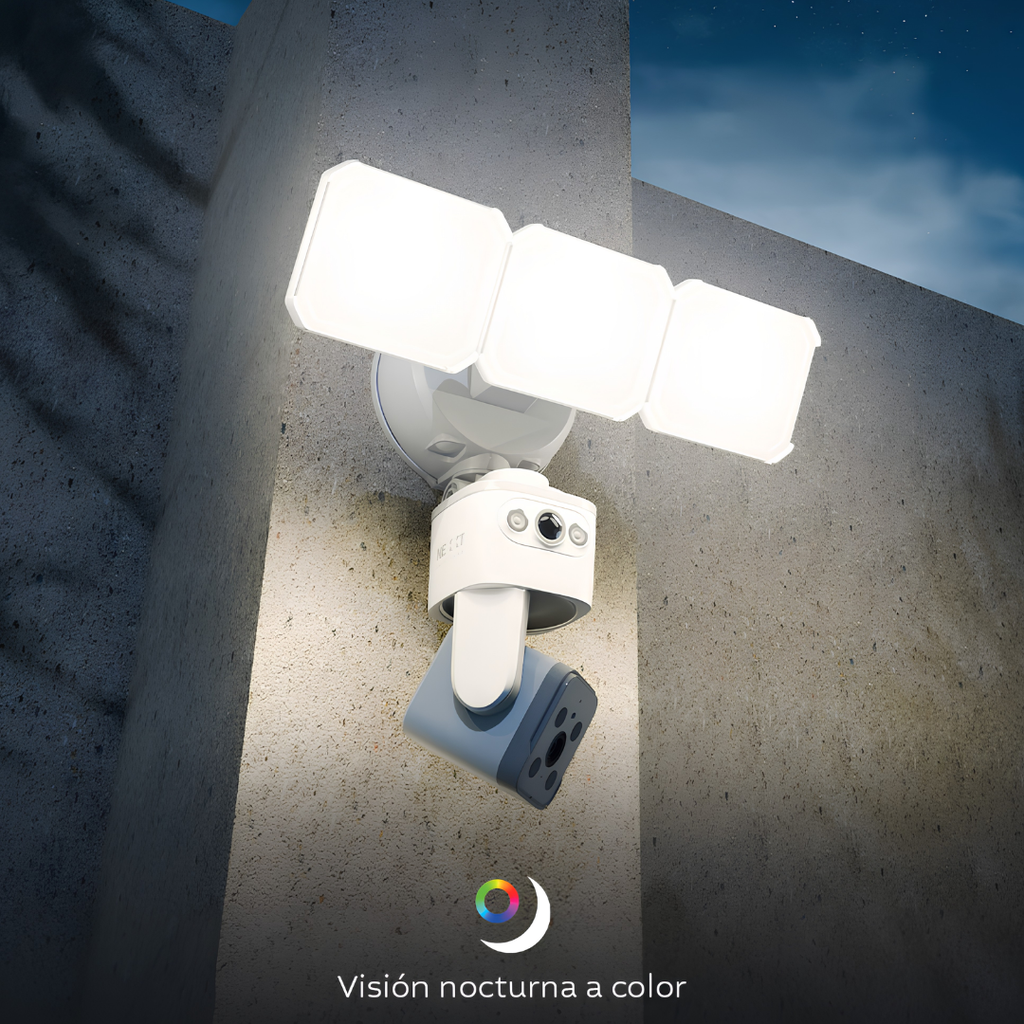 Cámara Inteligente Wi-Fi Nexxt Home Doble Lente PTZ 2K QHD con Reflector para Exterior NHC-FP50DL
