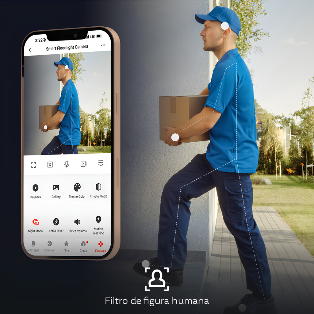 Cámara Inteligente Wi-Fi Nexxt Home Doble Lente PTZ 2K QHD con Reflector para Exterior NHC-FP50DL