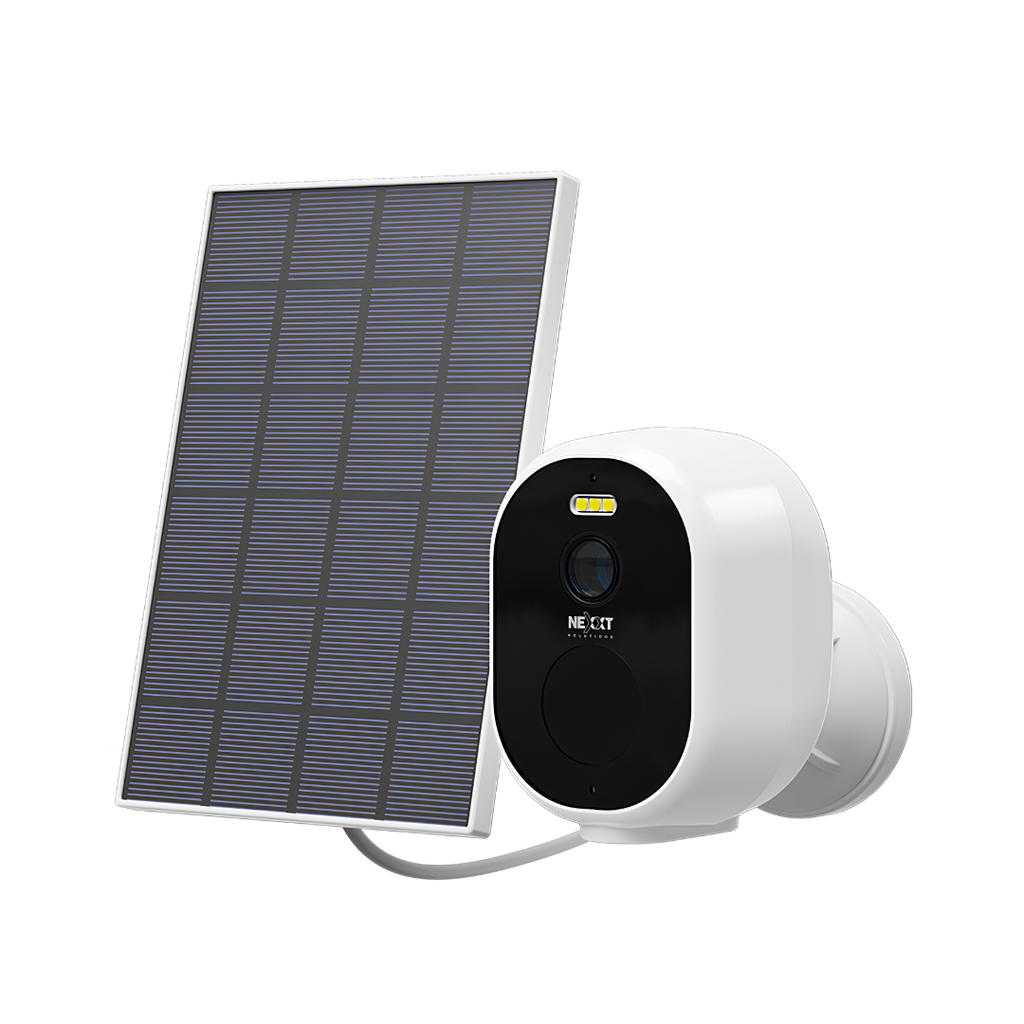 Cámara Solar Inteligente Wi-Fi Nexxt Home 2K+ para Interior y Exterior NHC-OF20S con Panel Solar, Visión Nocturna y Audio Bidireccional