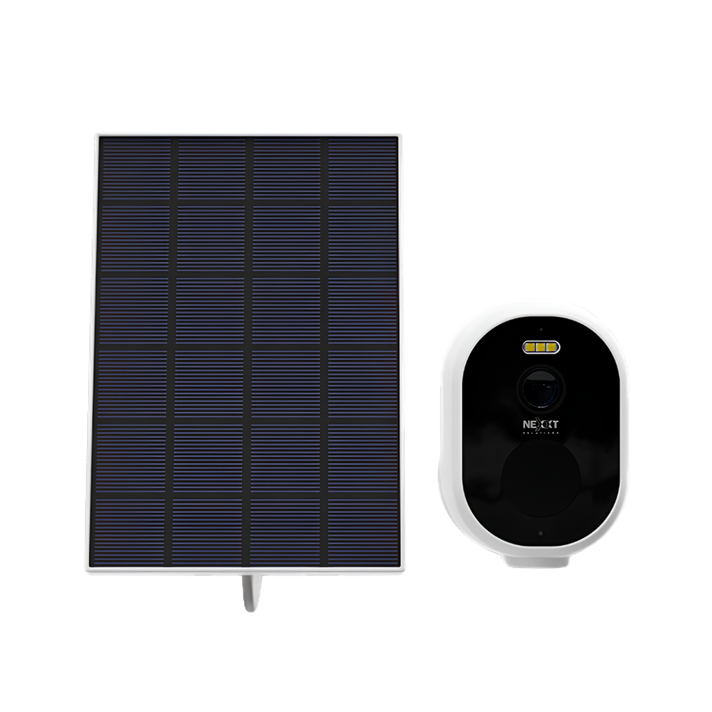 Cámara Solar Inteligente Wi-Fi Nexxt Home 2K+ para Interior y Exterior NHC-OF20S con Panel Solar, Visión Nocturna y Audio Bidireccional
