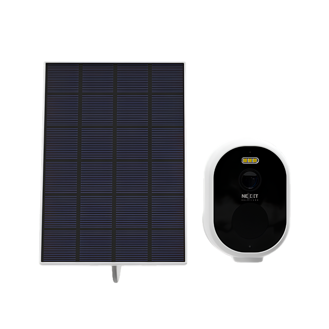 Cámara Solar Inteligente Wi-Fi Nexxt Home 2K+ para Interior y Exterior NHC-OF20S con Panel Solar, Visión Nocturna y Audio Bidireccional