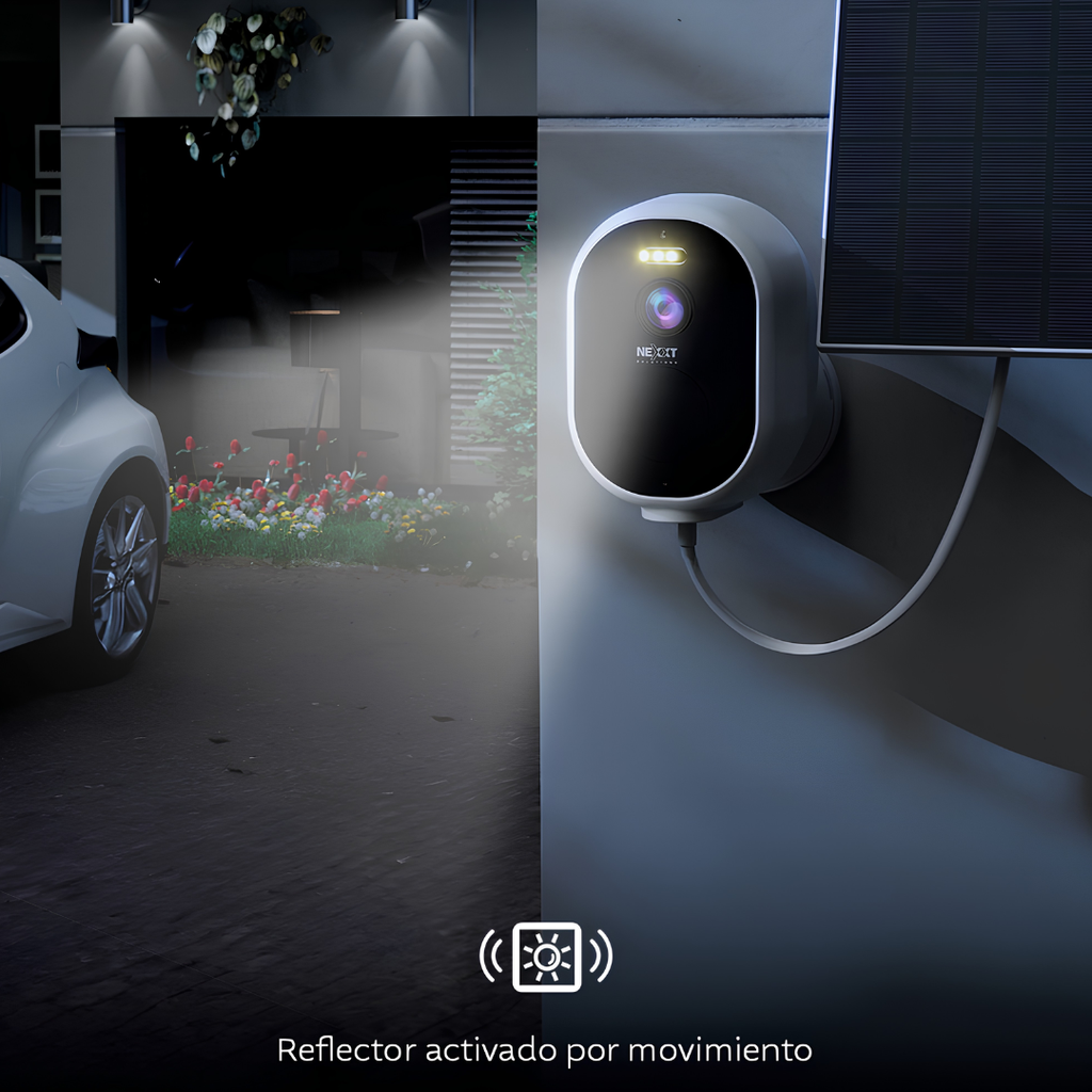 Cámara Solar Inteligente Wi-Fi Nexxt Home 2K+ para Interior y Exterior NHC-OF20S con Panel Solar, Visión Nocturna y Audio Bidireccional