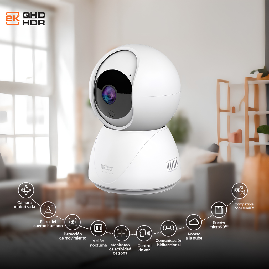 Cámara de Seguridad Wi-Fi PTZ Nexxt Home 2K QHD NHC-IP11 para Interior con Audio Bidireccional