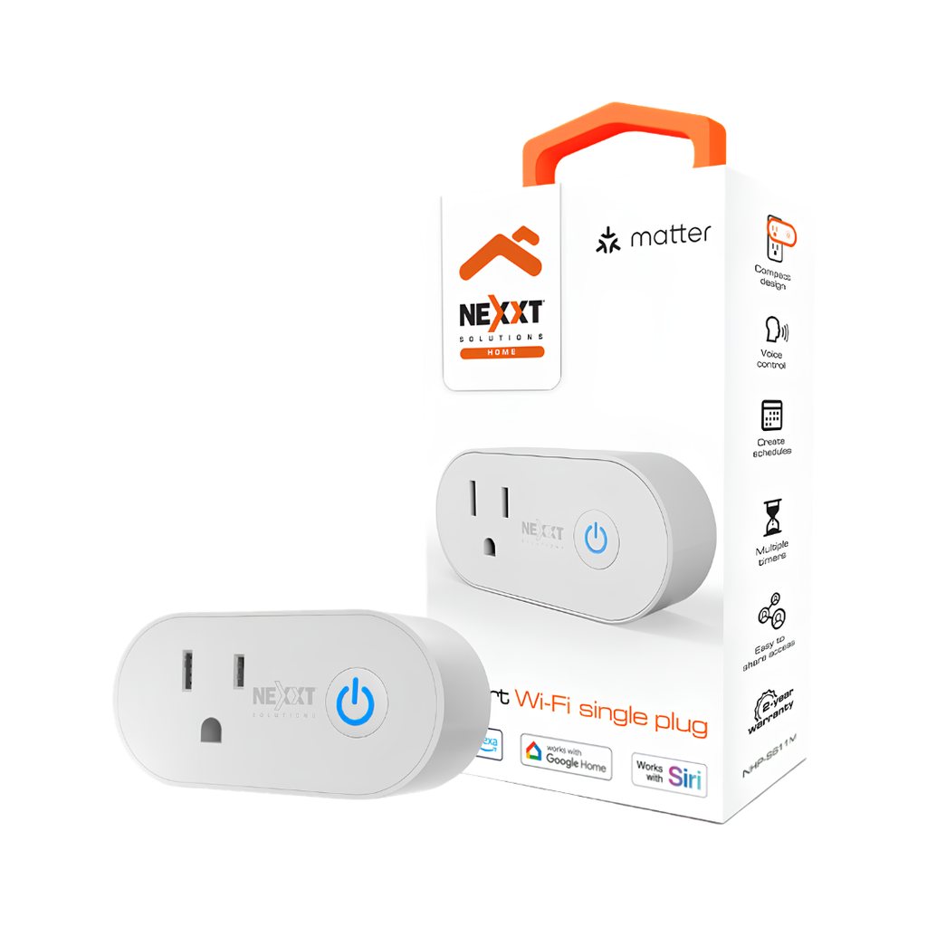 Enchufe Inteligente Nexxt Home NHP-S611M Wi-Fi Matter 1250W Compatible con Alexa, Google Home, Apple Home y SmartThings