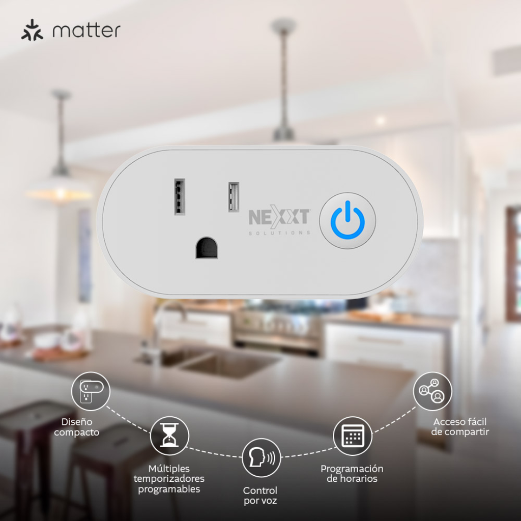 Enchufe Inteligente Nexxt Home NHP-S611M Wi-Fi Matter 1250W Compatible con Alexa, Google Home, Apple Home y SmartThings