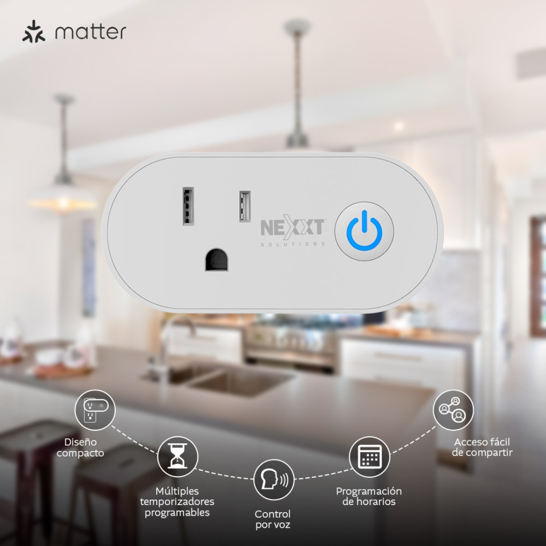 Enchufe Inteligente Nexxt Home NHP-S611M Wi-Fi Matter 1250W Compatible con Alexa, Google Home, Apple Home y SmartThings