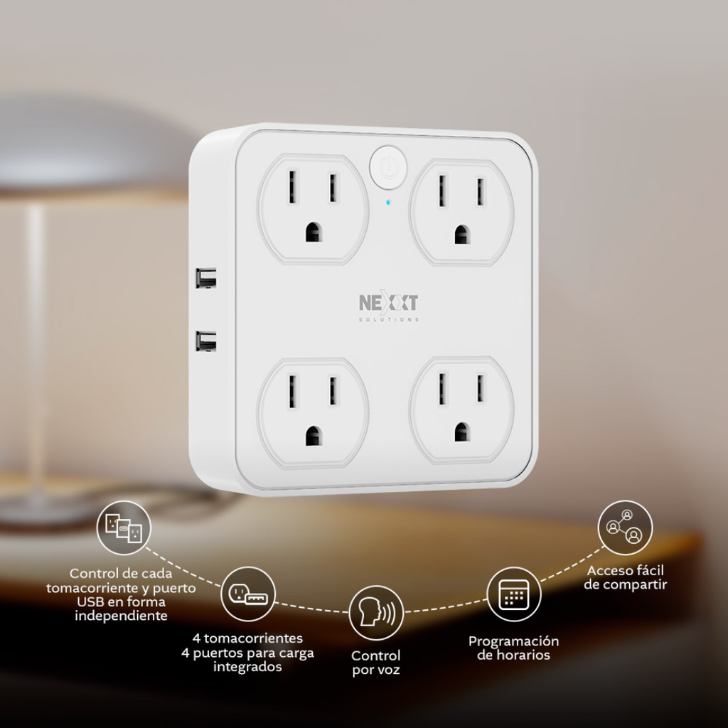 Protector de Sobretensión Inteligente Nexxt Home NHP-T615 Wi-Fi 1875W 900J con 4 Tomacorrientes, USB-A y USB-C
